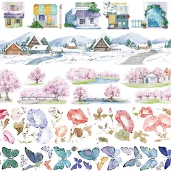 Cinta washi para paisajismo, árbol de cerezo, pastos en invierno, mariposa, gloria de la mañana, youce street view