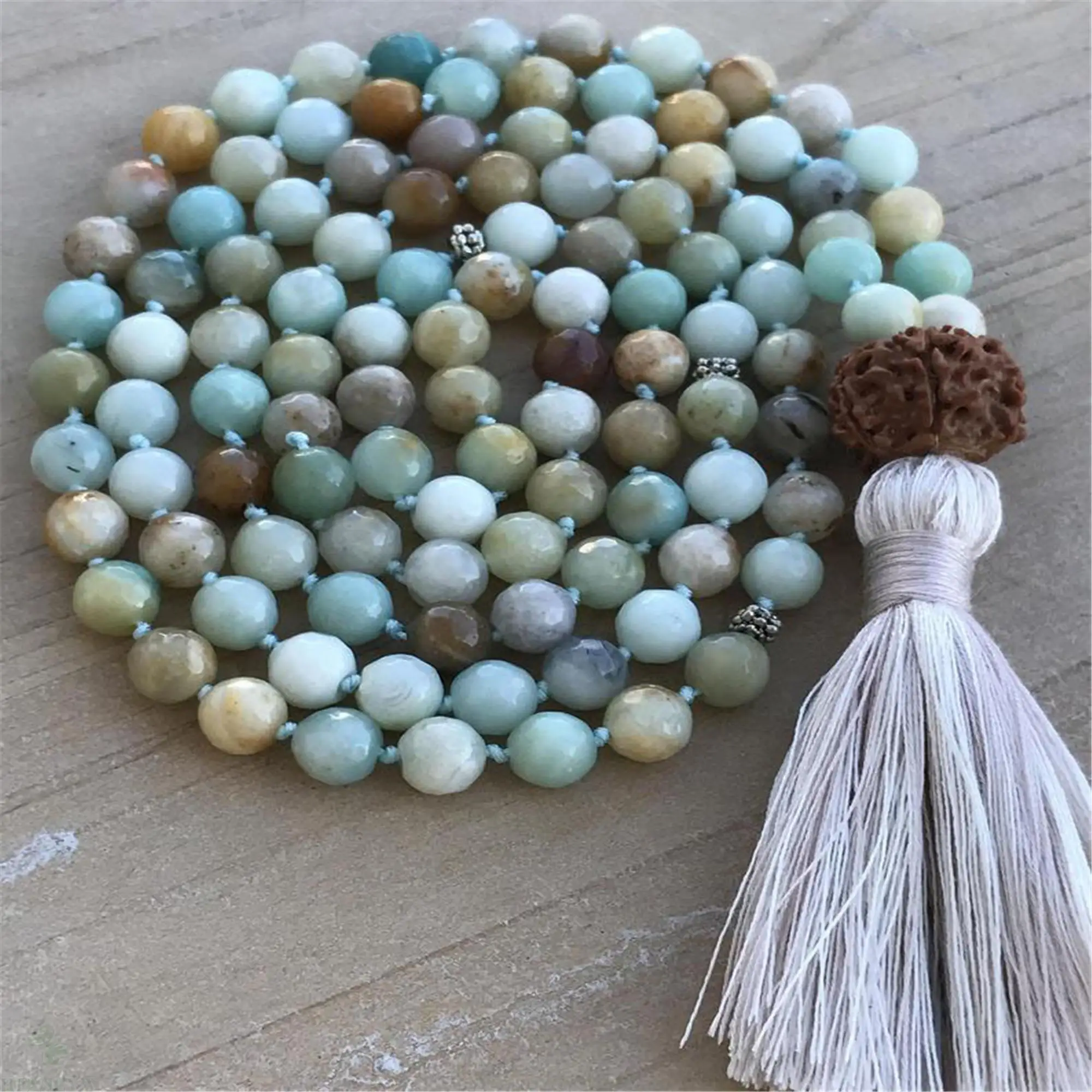 

8mm Natural Amazonite 108 Beads Gemstoneknot Necklace Bless Yoga Prayer Pray Chakra Wrist Buddhism Yoga Mala Reiki Men