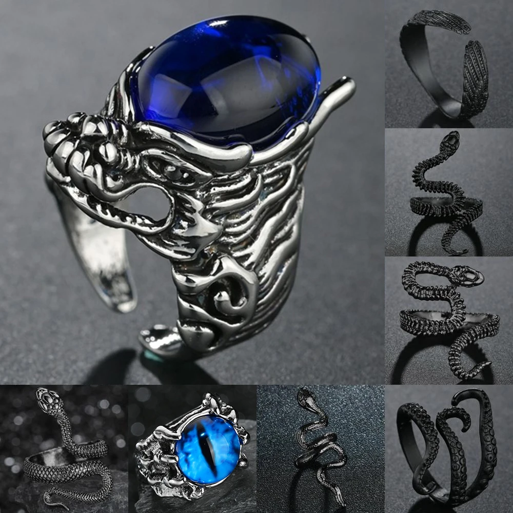 فاسق السلس الرجال الأسود الأفعى كوبرا الدائري أوروبا نمط القلب خمر مامبا خواتم مجوهرات للفتيات النساء بالجملة #2