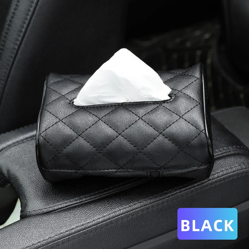 Universal Black Leather Tissue Box Organizer Sun Visor Type  Tissue Box Cover Napkin Holder In Tissue Boxes Car Accessories