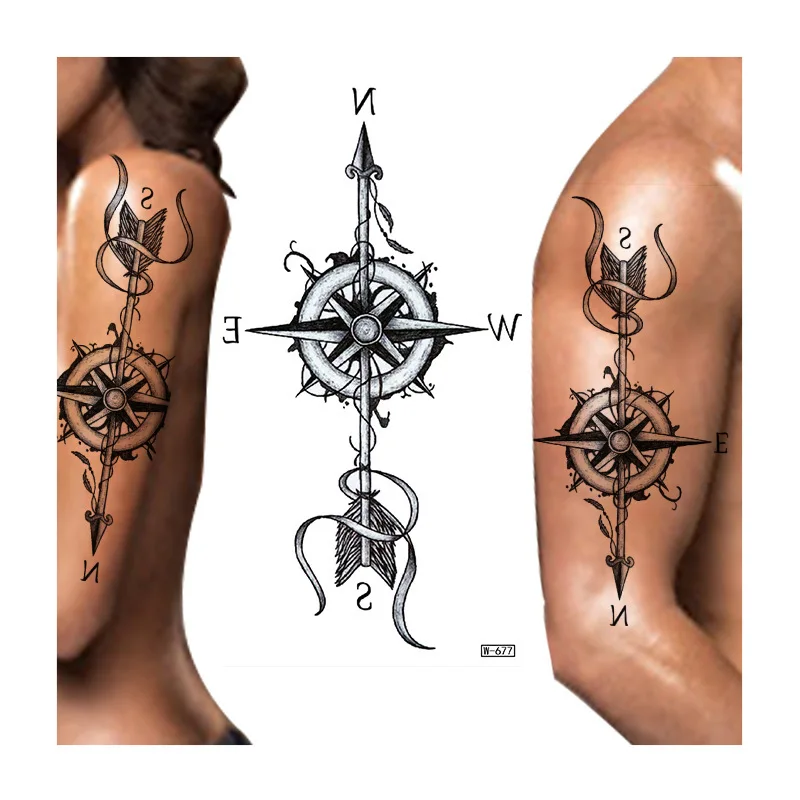 Waterproof Temporary Tattoo Sticker Compass Arrow Tattoos India Elephant Body Art Arm Fake Sleeve Tatoo Women Men