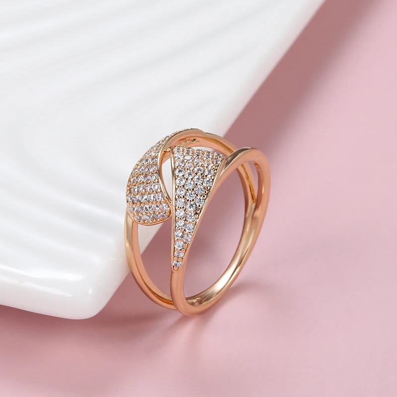 Kinel Hot 585 Rose Gold Ring Fashion Jewelry 2021 Micro Wax Inlay Natural Zircon Geometry Fine Ring Women Ethnic Wedding Jewelry