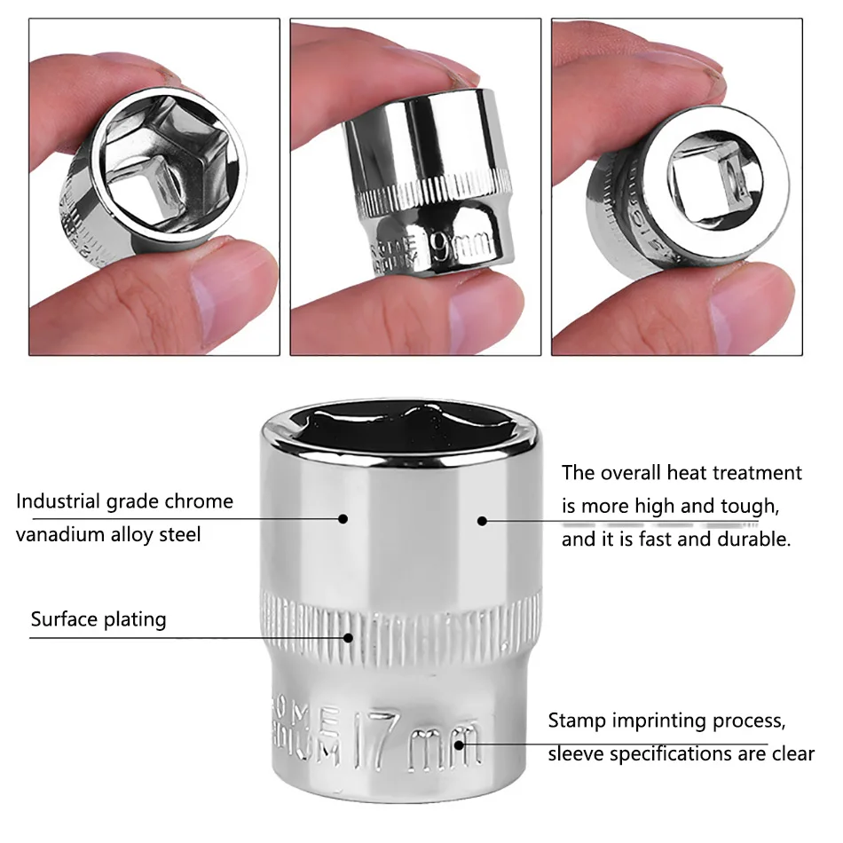 3/8 inch7-22mm sleeve six angle sleeve Convert hair Hex Deep Socket Wrench Head  Sleeve for Ratchet Wrench Auto Repair Hand Tool