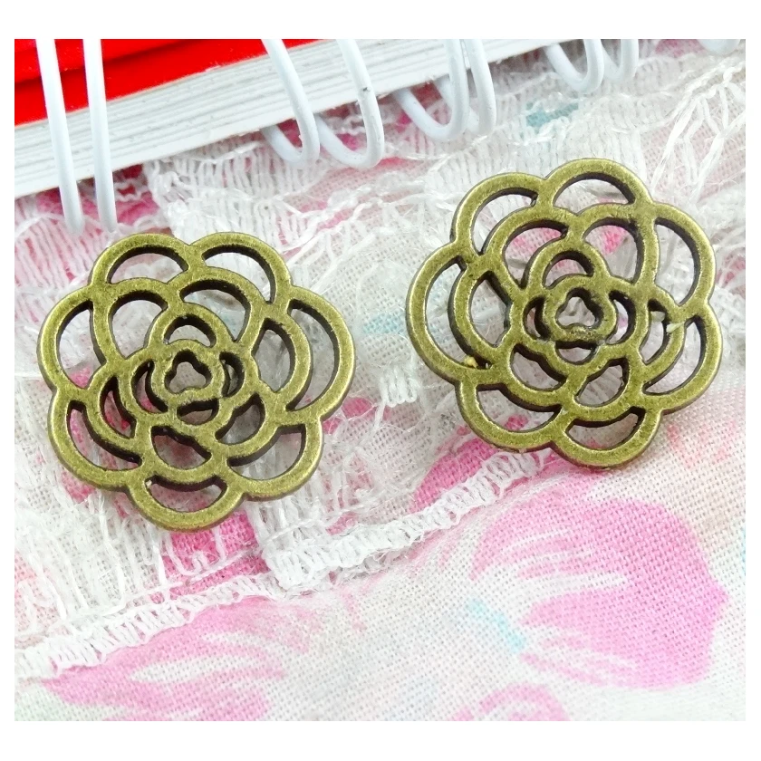 

60pcs Vintage Antique Bronze Plated Flower Charm Pendant For Necklace Bracelet Earring Making Jewelry DIY accessories