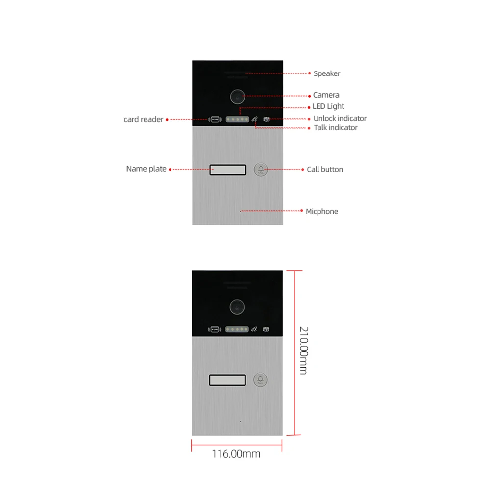 Joytimer AHD1.3 MP Doorbell Of Video Intercom System For Multi-Family Houses With RFIC Card Unlock 170 Degree Wide Angle Camera