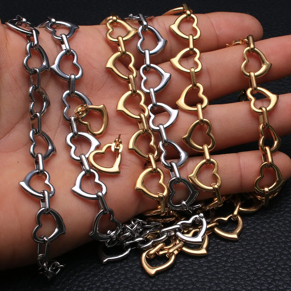 Fashion Stainless Steel Vintage Jewelry Gold Silver Color Plated Bracelet Heart Necklace Earrings Sets For Women SGIKAAADF