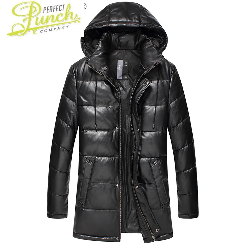 Sheepskin Real Leather Jackets Mens Coats Genuine Leather Down Coat Male Warm Hooded Black Pakas Veste Cuir Homme SQQ226