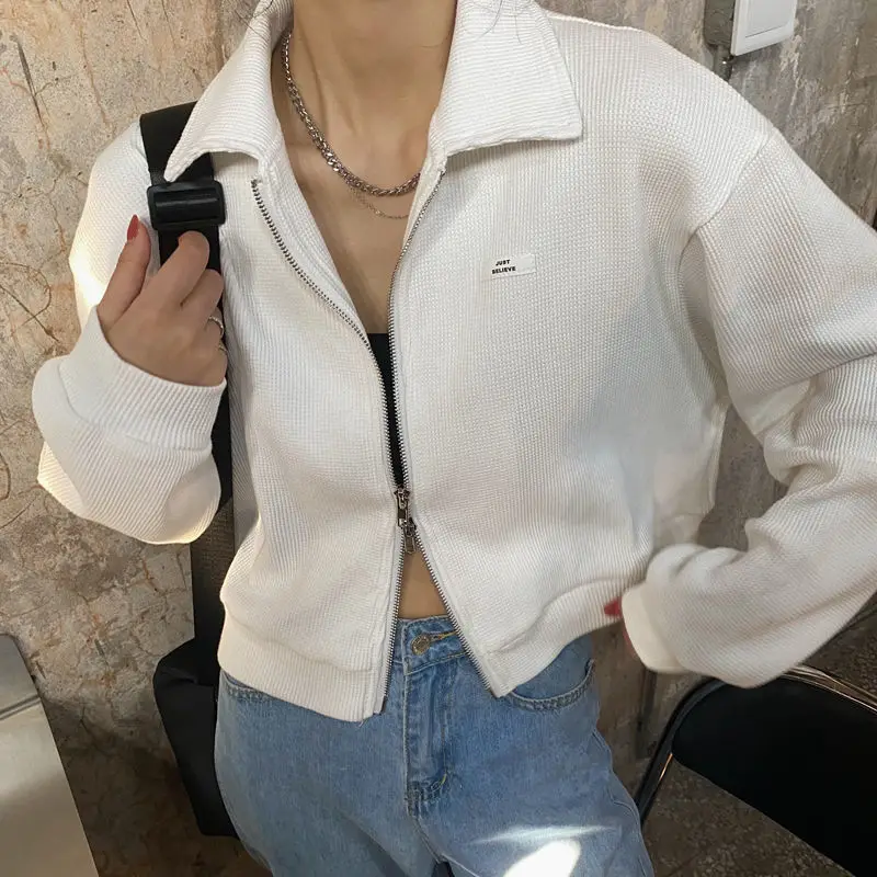 Cropped Jackets Women Zipper Chic Streetwear Solid Loose Hot Girls College Feminine Coats Harajuku Basic Ins Students Ulzzang