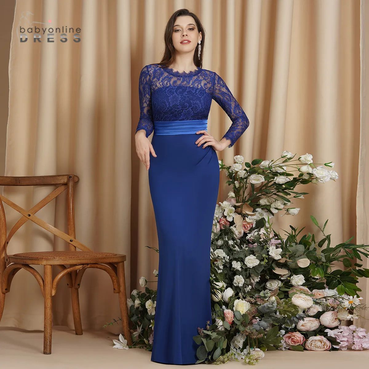 

Plus Size Mermaid Evening Dresses Women Lace O-neck Three Quarter Sleeve Elegant Formal Prom Wedding Party Gowns robes de soirée