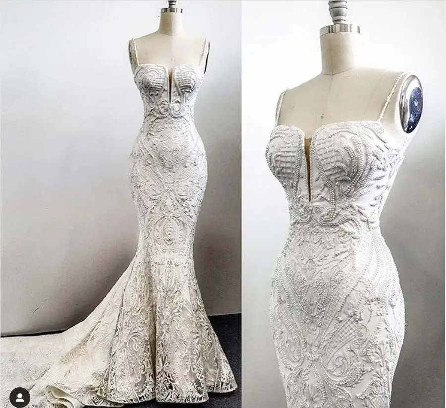 High End Wedding Dresses vestidos formales Mermaid Lace Bridal Dress Beaded robe de mairee vestido de festa de casamento