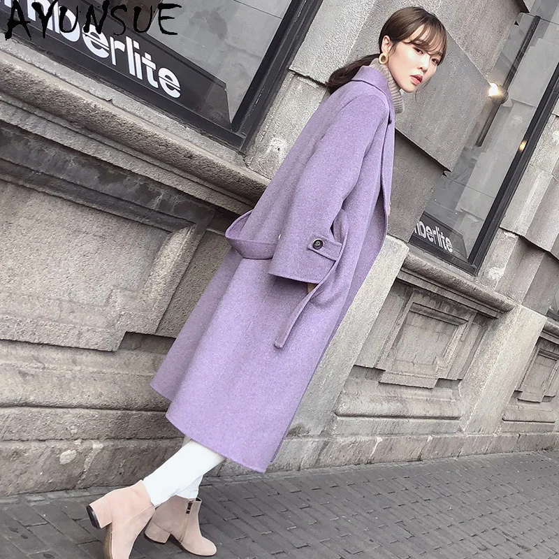 

AYUNSUE Long Jacket 100% Wool Coat Women Autumn Winter Coat Women Purple Fall Clothes Ladies Outwear High Quality Abrigo Mujer