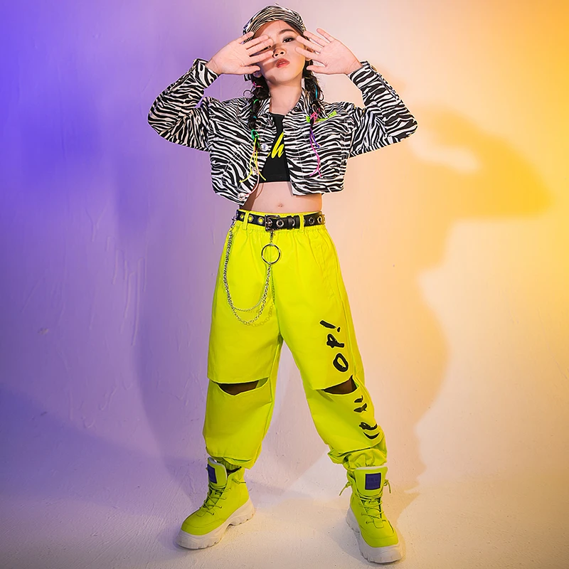 Abbigliamento Hip-Hop per bambini pantaloni verdi fluorescenti per ragazze top di moda Costume da ballo di strada Jazz Performance outfit Rave Wear BL5916