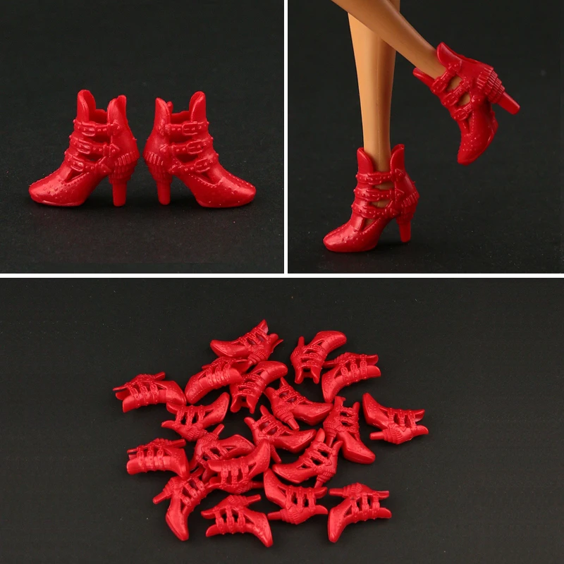 

RUHERW New 1/ 6 Doll Red Shoes Fashion Cute Heels shoes For 30 cm female FR doll High Quality Accessories 10 pair / lot