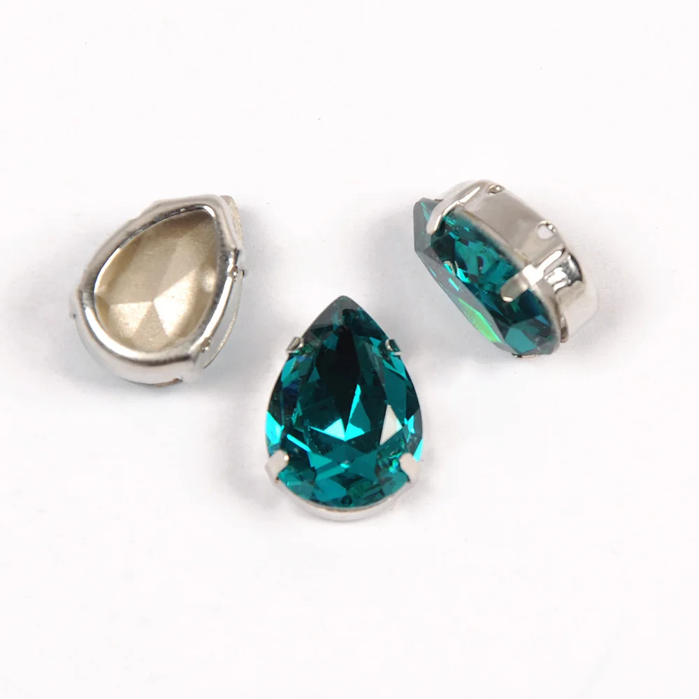 YANRUO Teardrop Blue Zircon Claw Crystals Jewelry Ornaments Marking Silver Gold Base Studs Rhinestones Sew on Stones