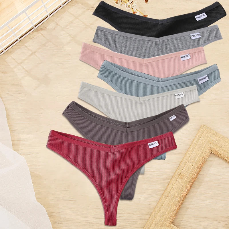 FINETOO 7 Teile/satz M-XL Frauen Baumwolle Dessous 9 Solide Farben Höschen G-string Sexy V-Taille Thongs Mädchen Unterwäsche Weibliche pantys