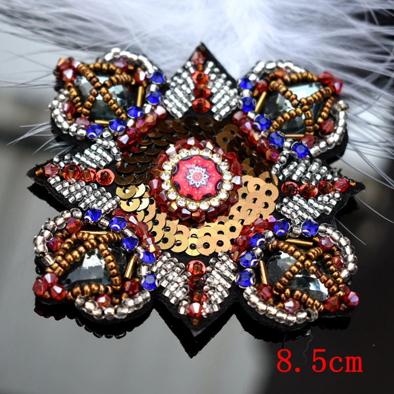 Flower Sew-on Folding Fan Patches Badges Crystal Beads Appliques wholesale Jellyfish Patches T-shirt Diy Bags Decor