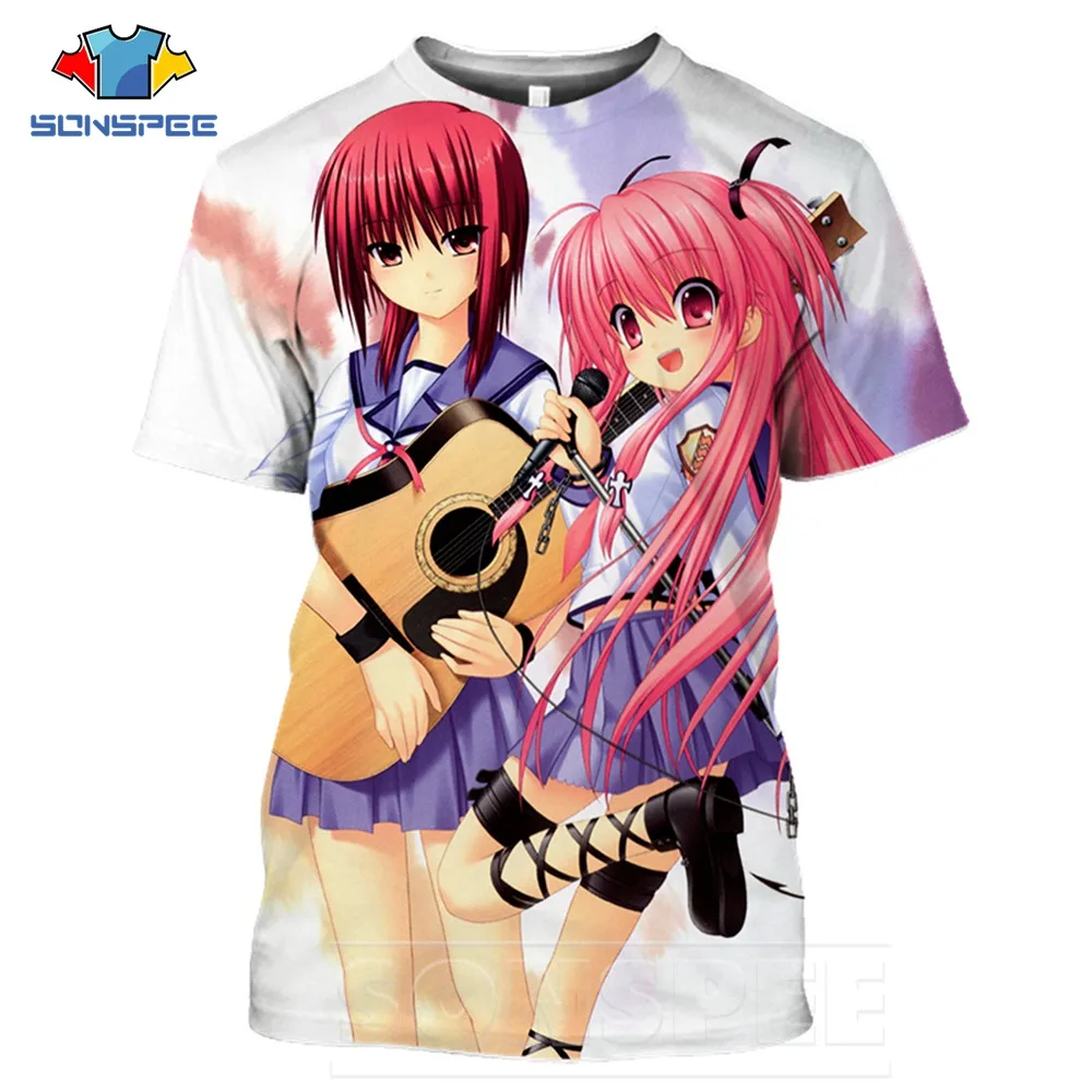 SONSPEE T Shirts 3D Print Cartoon Short Sleeve Men\'s T-shirts Hip Hop Women Anime Angel Beats Girl Tops Sexy Men Tees Street