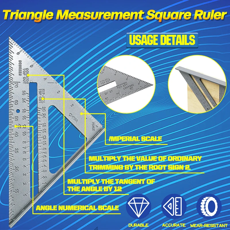 Triangle Rule 90 Degree Thickening Angle Rule Aluminum Alloy Carpenter Measurement Square Ruler Layout Tool Measurement Tool