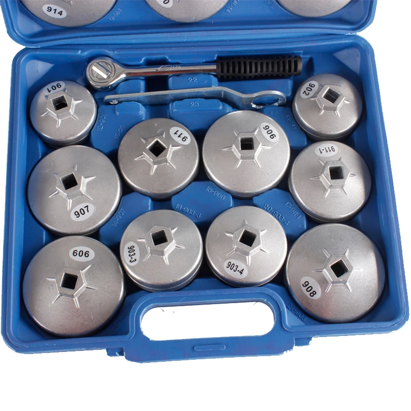 Juego de herramientas de extracción de llave de tapa de filtro de aceite tipo taza de aleación de aluminio de 23 piezas 1/2"