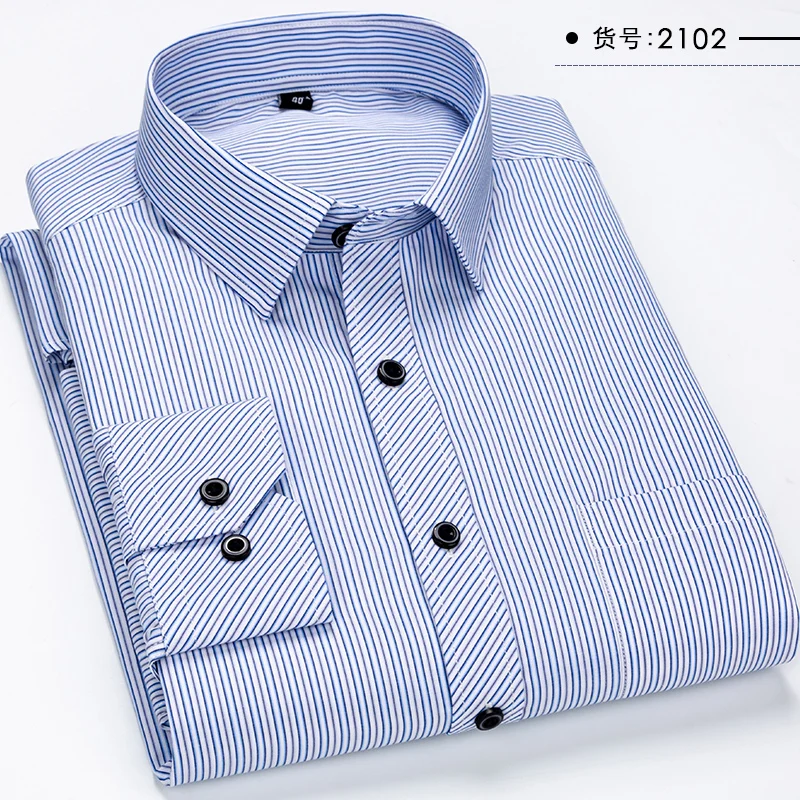 Fashion Hot Sale Men\'s Long sleeve Shirts Young Men\'s  Clothing Business Shirts Casual All-match Plaid Stripe Collar Shirts 1202