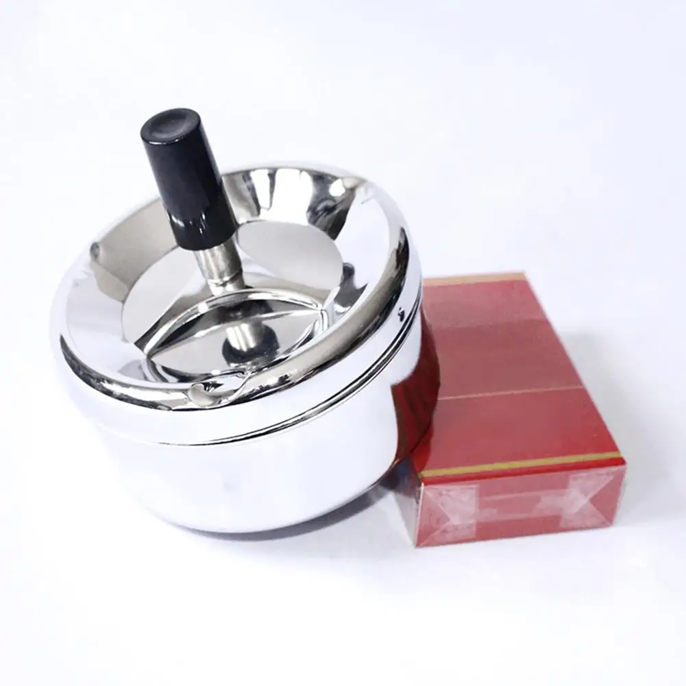 Creative Stainless Steel Windproof Rotation Lid Home Hotel Ashtray Smoker Gift Windproof Stylish Design Durable Convenient