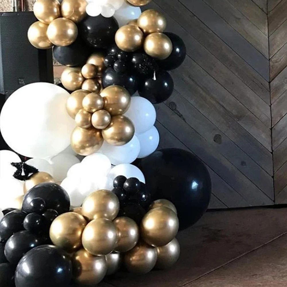 136pcs Black White Balloons Garland Arch Kit Chrome Metal Gold Latex Globos Graduation Theme Party Wedding Birthday Decorations