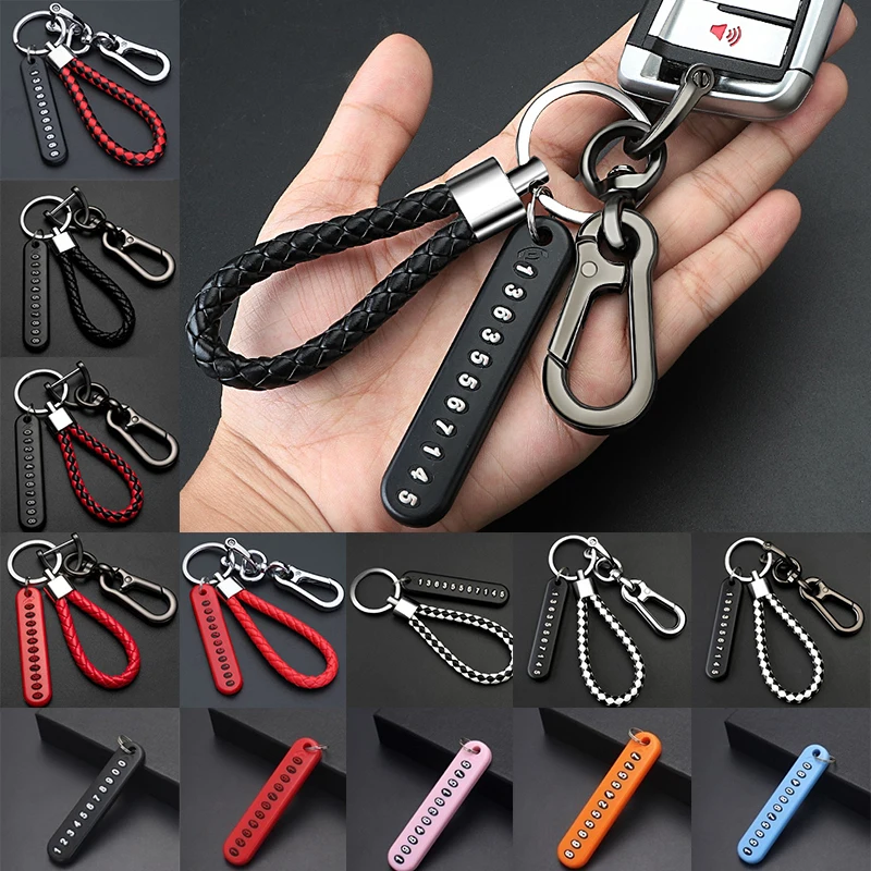 Vehicles Anti-lost Card Keyring Leather Bradied Rope Phone Number Car Keychains Rope Gift