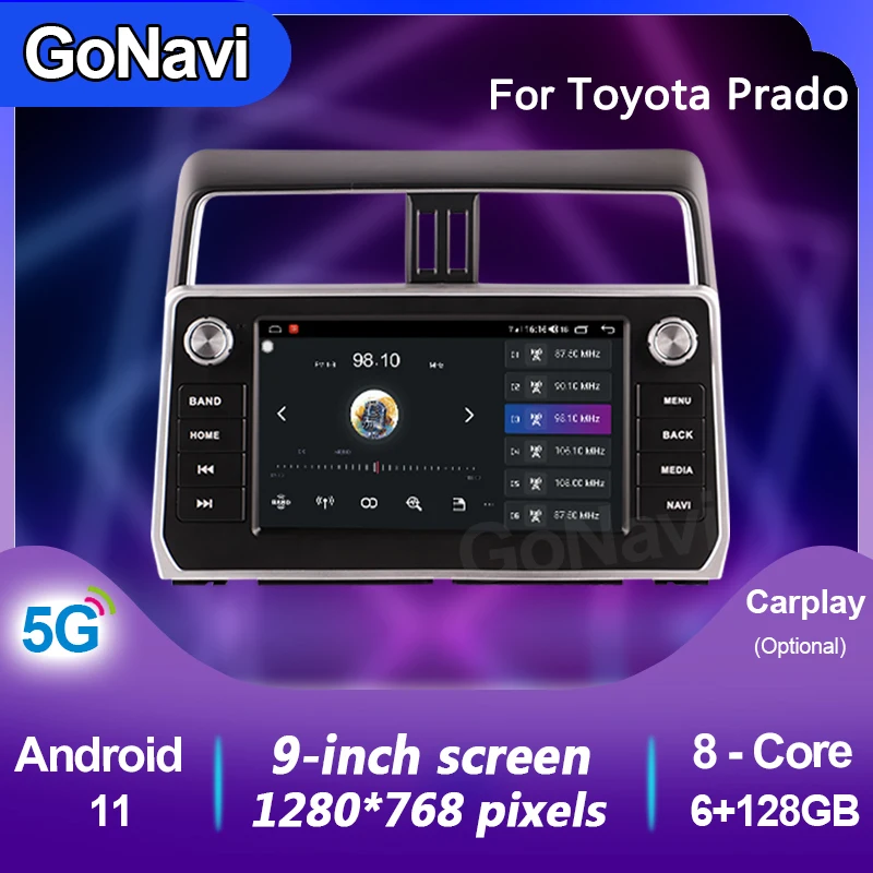 

GoNavi android 11 car radio Central Multimedia intelligent system tonch screen with gps MP5 carplay For Toyota Prado 2018-2020