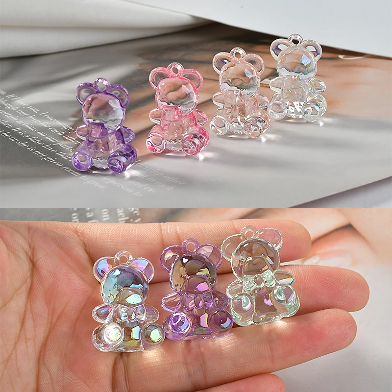 Transparent Color Acrylic Stereo Bear Pendant DIY Earrings Ear Rings Pendant Material Accessories 6pcs