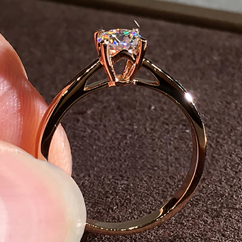 

Custom Solid 14K Au585 Rose Gold Women Wedding Party Engagement Ring 1 2 3 4 5 Carat Round Moissanite Diamond Ring Trendy Cute