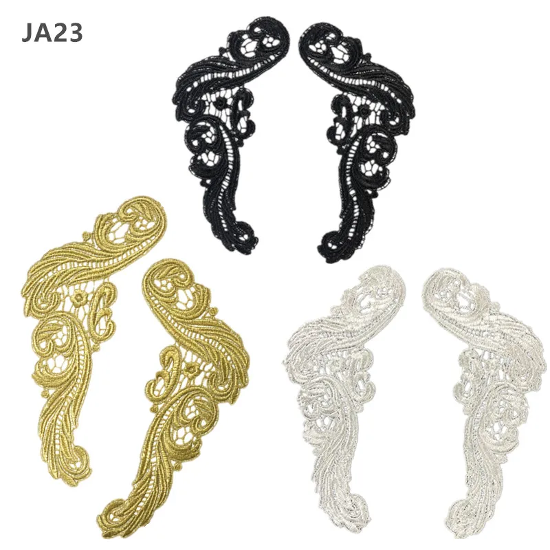 zsbszc Neu 40 Paar 22X11,5CM Weiß Schwarz Gold Spitzenstoff Stickerei Aufnäher Nähzubehör Hochzeitskleid Applikation Spitzenaufnäher JA23 – Detail 1