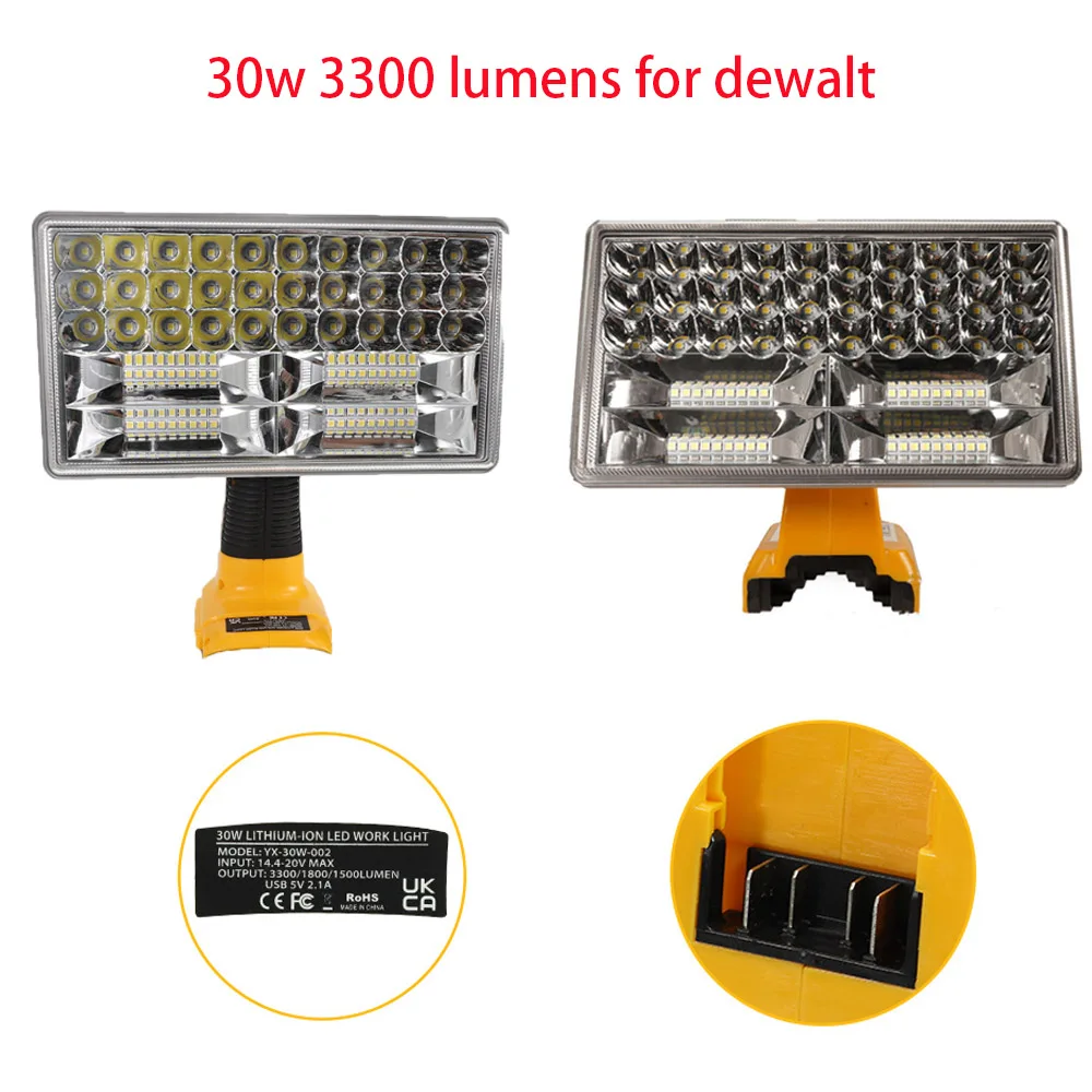 New for Dewalt 30W Tool Light Indoor Outdoor Lighting LED Lamp for DEWALT 18V Lithium ion Battery DCB201 DCB200 Working Light