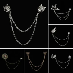New Man Tassel Chain Brooch Dragon Crown Badge Star Beard Retro Lapel Pins Wedding Party Suit Shirt Collar Jewelry Accessories