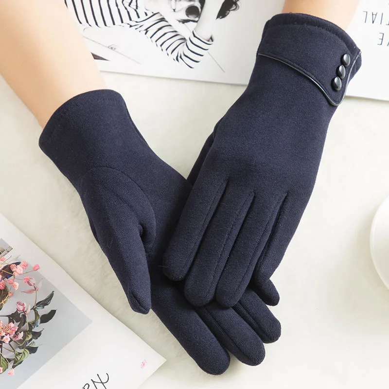 Women Autumn Winter Plush Inside  Warm Sports Fitness Touch Screen Cycling Mittens Female Full Finger Cotton Cashmere Gloves C54