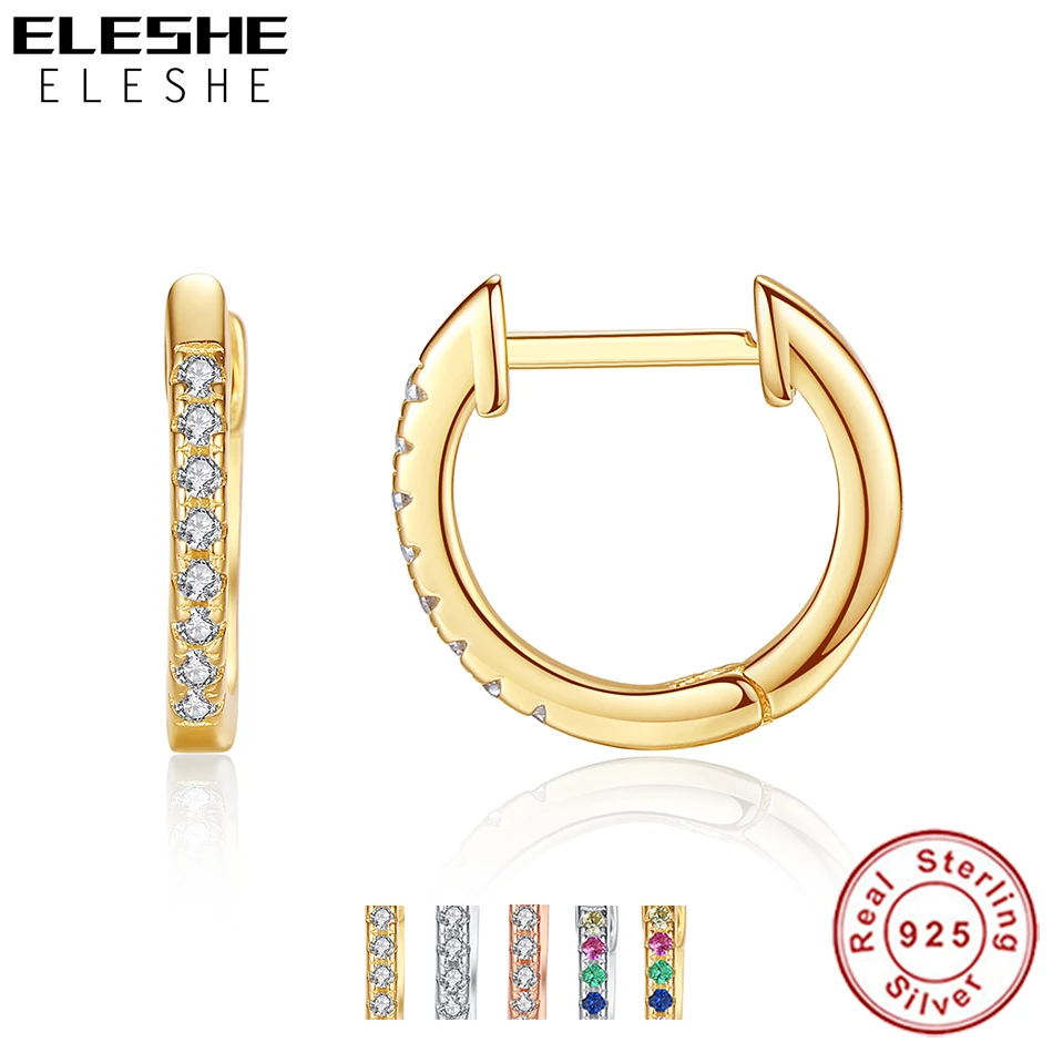 ELESHE 925 Sterling Silver Geometric Round Circle Hoop Earrings for Women Rose Gold Earrings Wedding Fashion Jewelry Gift