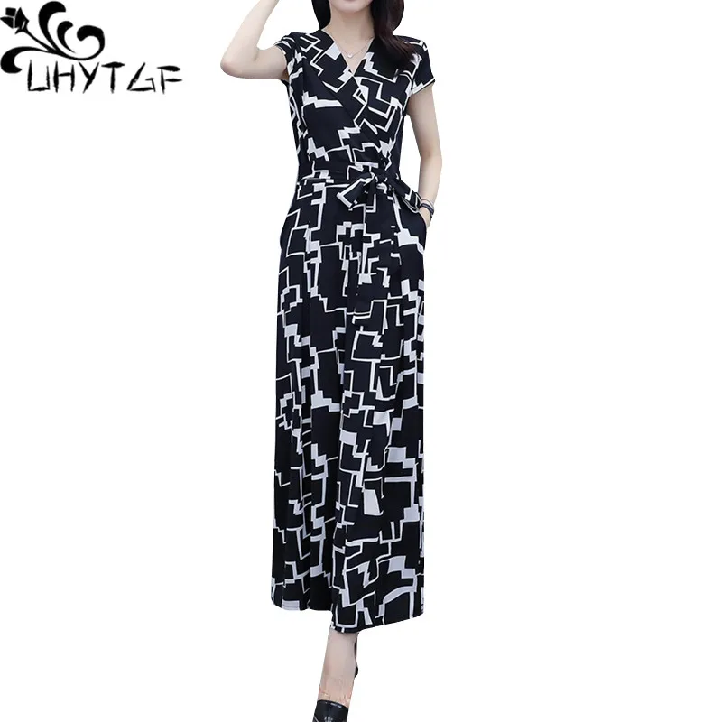 

UHYTGF Chiffon summer jumpsuit women Korean loose big size Overalls for women black white elegant rompers womens jumpsuit 884