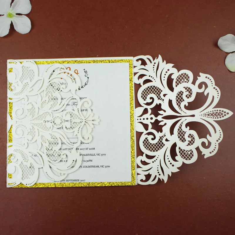 Elegant Wedding Invitation Customized Insert Glittery Liner Decoration Floral Laser Cutting Anniversary Paryt Supplies