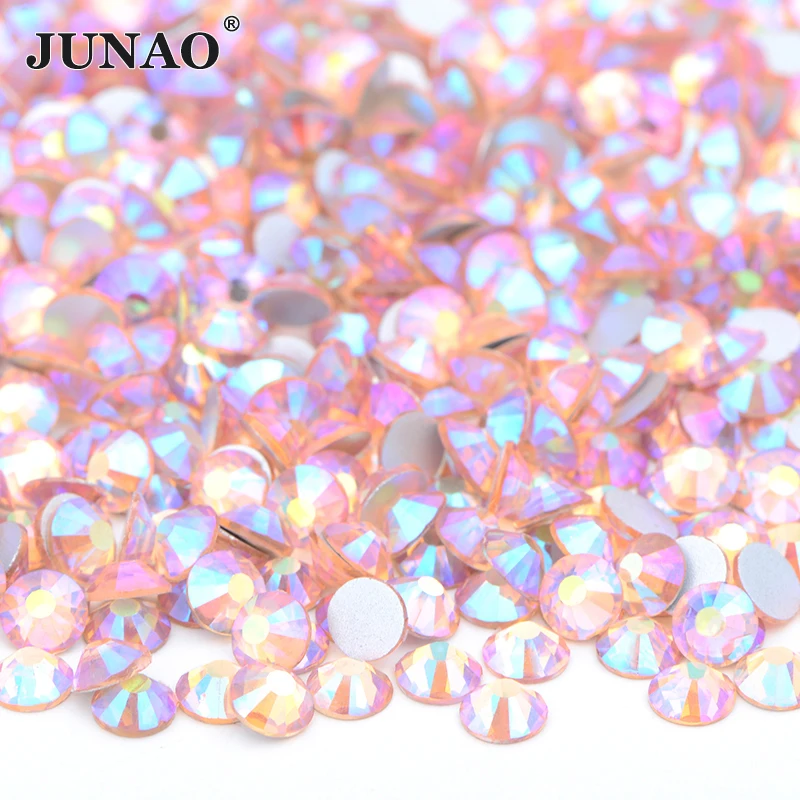 JUNAO 100 Gross Wholesale SS6 8 10 12 16 20 30 AB Glass Rhinestone Bulk Flatback Crystals Round Nail Strass Stone For DIY