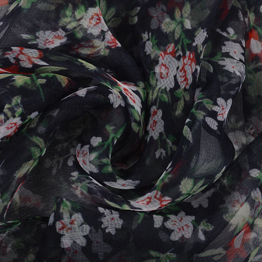 [BYSIFA] Black Scarves Ladie Japan Style Floral Long Silk Scarf Female Spring Fall Fashion All-Match Neck Scarves Hijabs