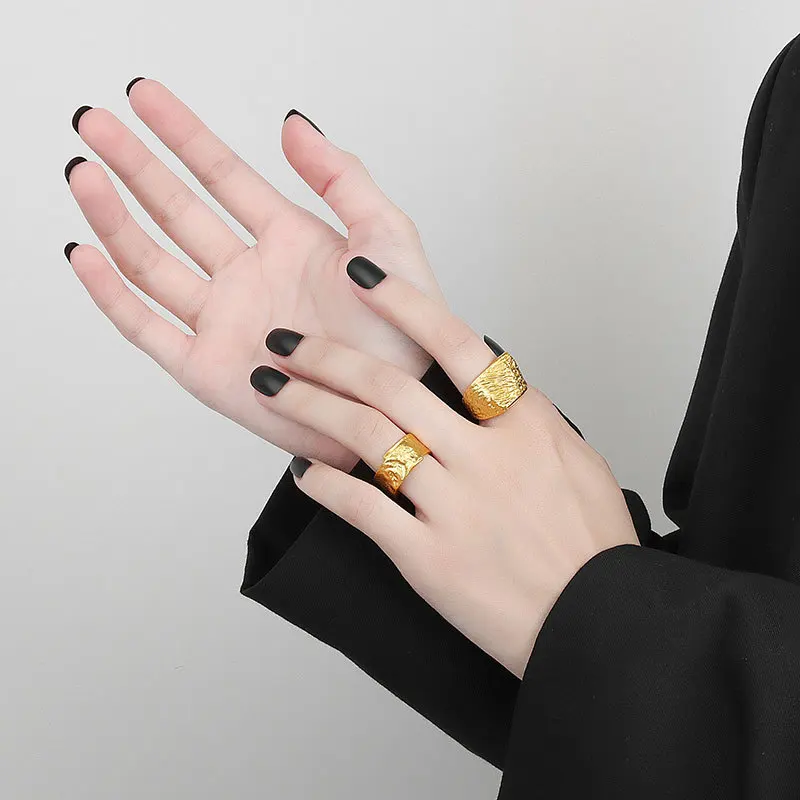 QMCOCO Silver Color New Korean Ring Female Thick Irregular Creative Ring All-Match Fashion Handmade Jewelry Gifts