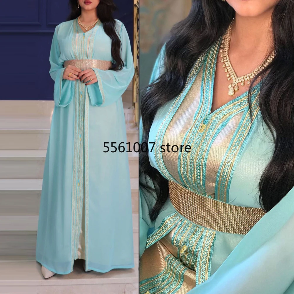 Diamonds Moroccan Takchita Kaftans Sfifa Braid Chiffon Overdress with Satin Inner Dress Muslim Ethnic Arab Caftan Party Wedding