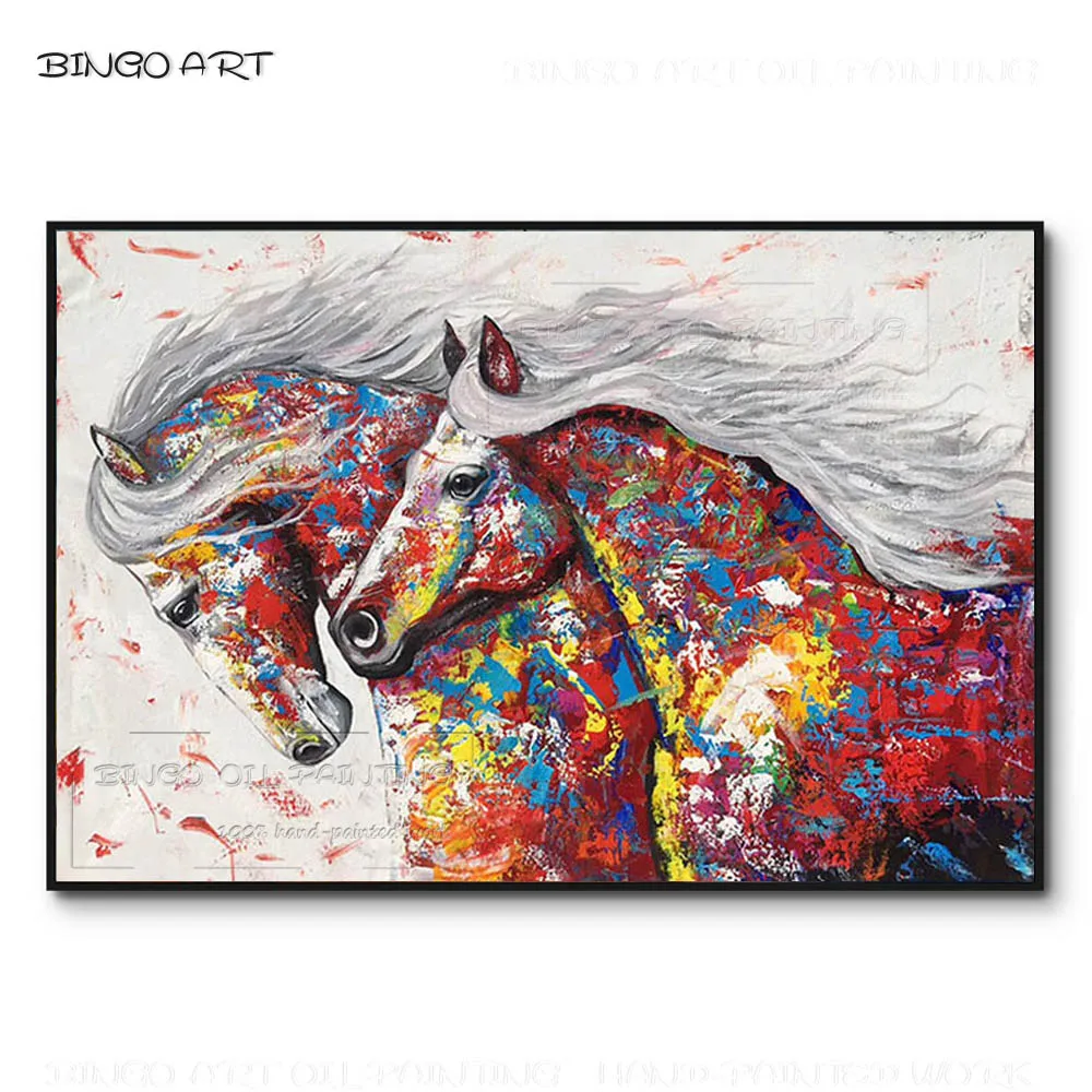 

Artist Hand-painted High Quality Modern Abstract Horse Oil Painting on Canvas Colorful Running Horse Oil Painting for Wall Decor