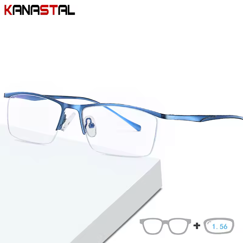 Men‘s Blue Light Blocking Glasses Fashion Metal Small Frame Eyegasses Business Eyewear Office Computer Prescription Glasses1.56