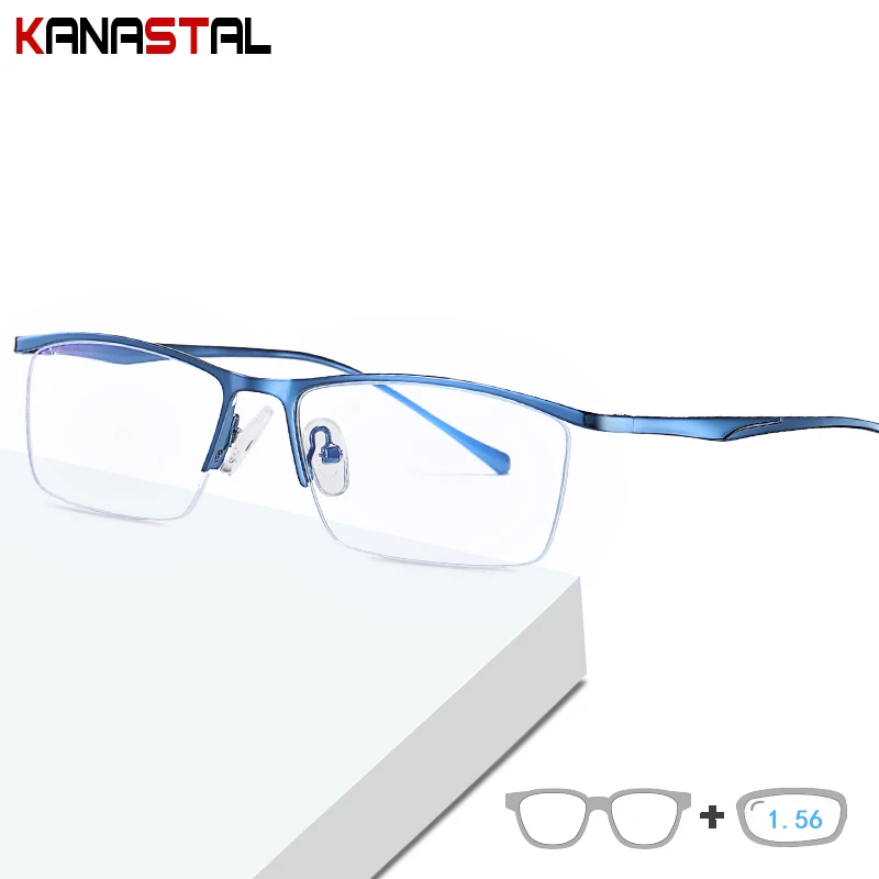 Men‘s Blue Light Blocking Glasses Fashion Metal Small Frame Eyegasses Business Eyewear Office Computer Prescription Glasses1.56