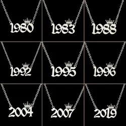 Edelstahl-Jahresnummer-Halsketten für Frauen, einzigartige Datum, Geburtstag, Tiaras, Krone, Jahr 1984, 1999, 1996, 1992, Halsband, Geschenk für Mädchen