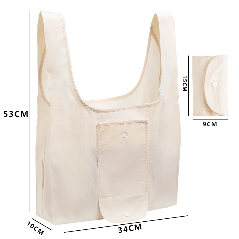 

2021 ECO Cotton Shopping bag Folding Package Women Men Reusable Canvas Fold Pouch white