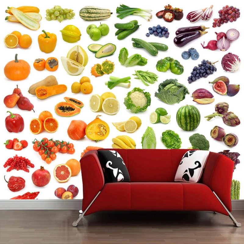 Custom 3d wallpaper, various kinds of vegetables and fruit food murals for kitchen restaurant background decorative wallpaper