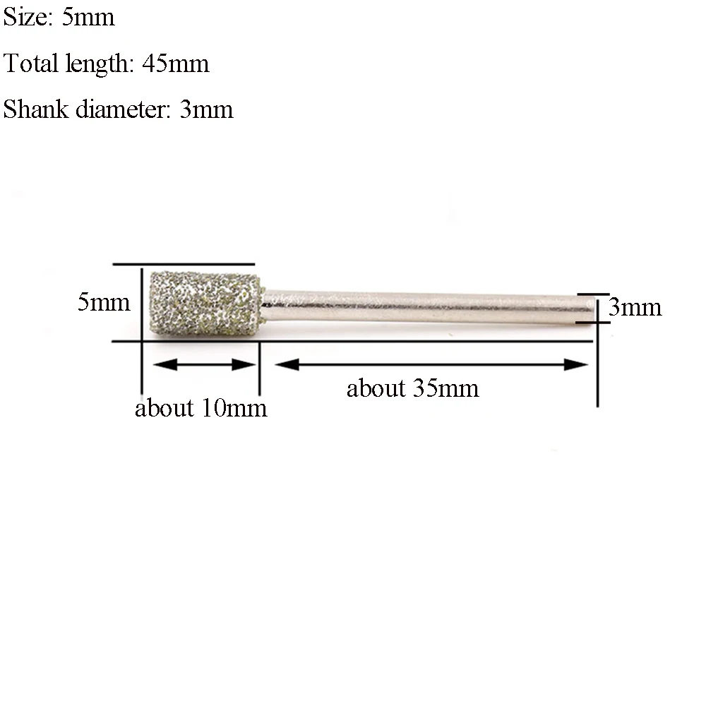 3/4/5/6/8mm Cylinder Diamond Grinding Burrs Drill Bit for Dremel 60 Grit Coarse