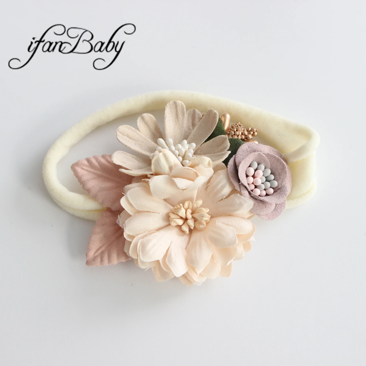 Fashion headband accessories Baby nylon flower headband Infant toddlers leather Florals headwear skinny elastic headband