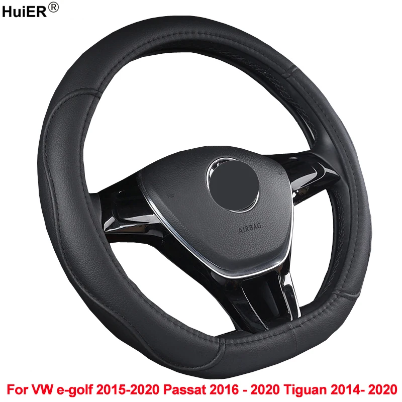 HuiER Car Steering Wheel Cover D Shape For Volkswagen VW e-golf 2015-2017 2018 2019 2020 Passat 2016 - 2020 Tiguan 2014- 2020